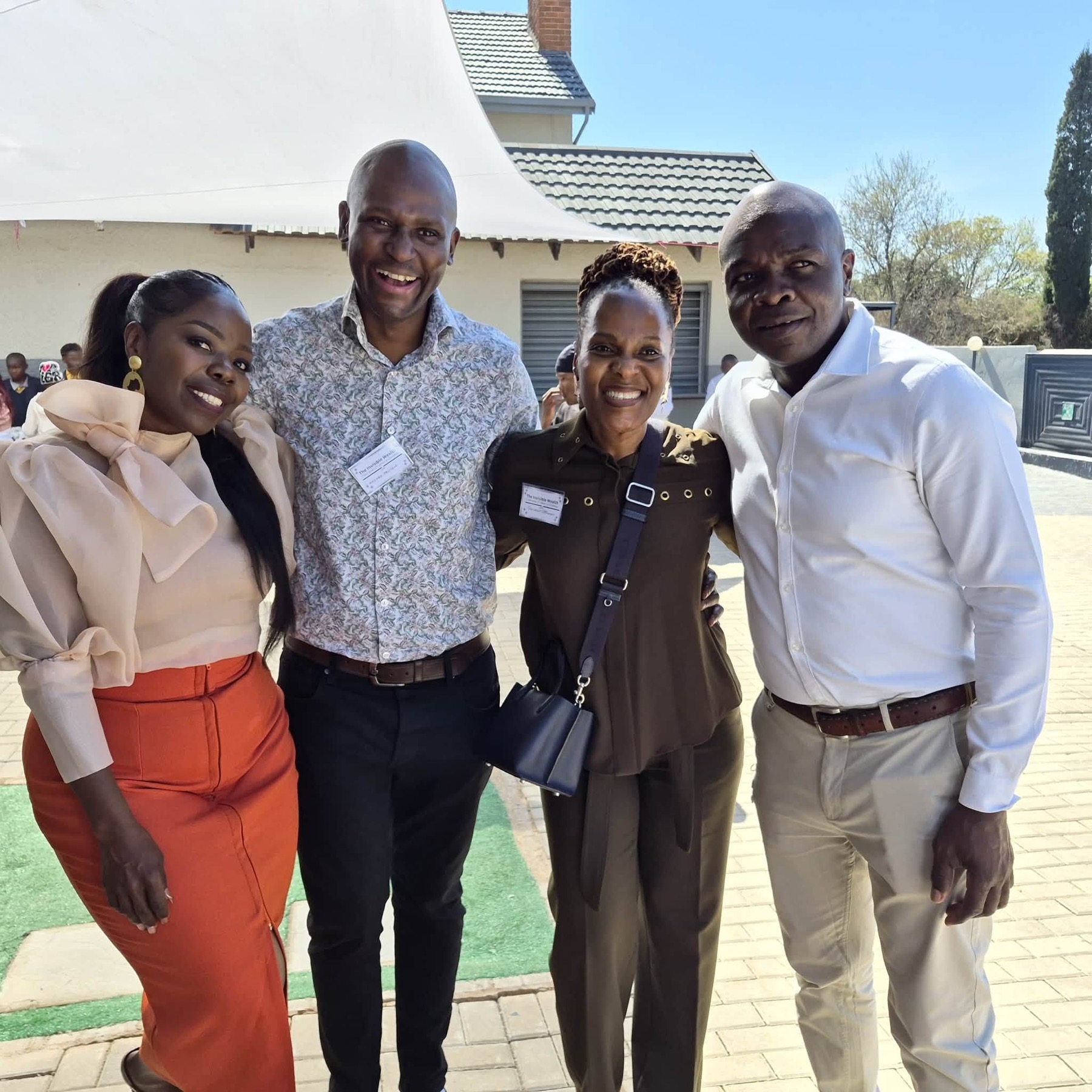 Eugenia M. with guests outdoors after the launch